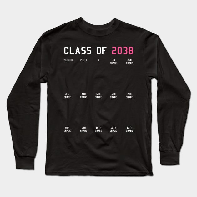 Class of 2038 Grow with Me Graduation First Day Handprints Long Sleeve T-Shirt by KsuAnn